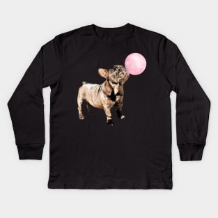 French bulldog funny bubble gum Kids Long Sleeve T-Shirt